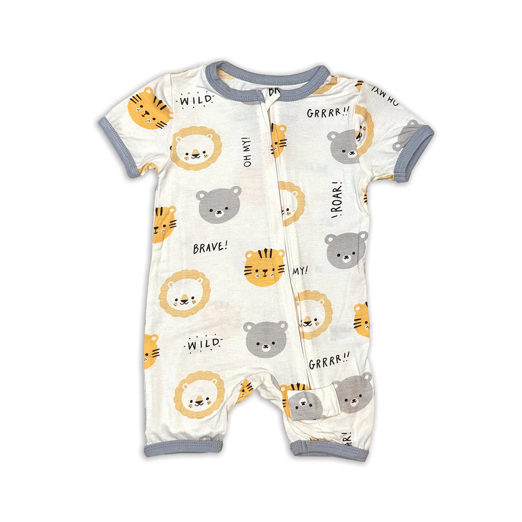 Silkberry Baby Bamboo Short Sleeve Zippy Romper - Lion Tiger & Bears Print