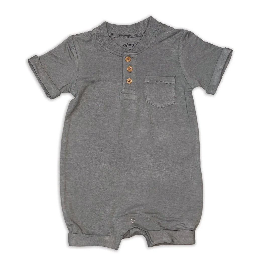 Silkberry Baby Boys Bamboo Short Sleeve Romper with Buttons - Pigeon