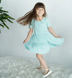 Silkberry Girls Bamboo Tiered Jersey Dress with Bloomer - Cotton Candy