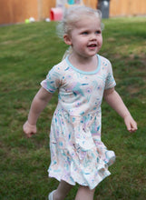 Load image into Gallery viewer, Silkberry Girls Bamboo Tiered Jersey Dress with Bloomer - Hummingbird Garden Print
