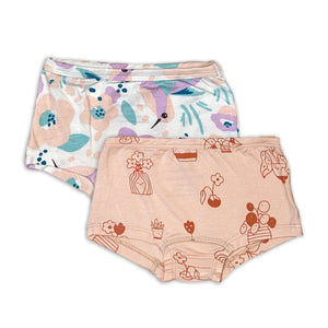 Silkberry Bamboo Girls Boyshorts Underwear 2 pack - Hummingbird Garden/Plantastic Print