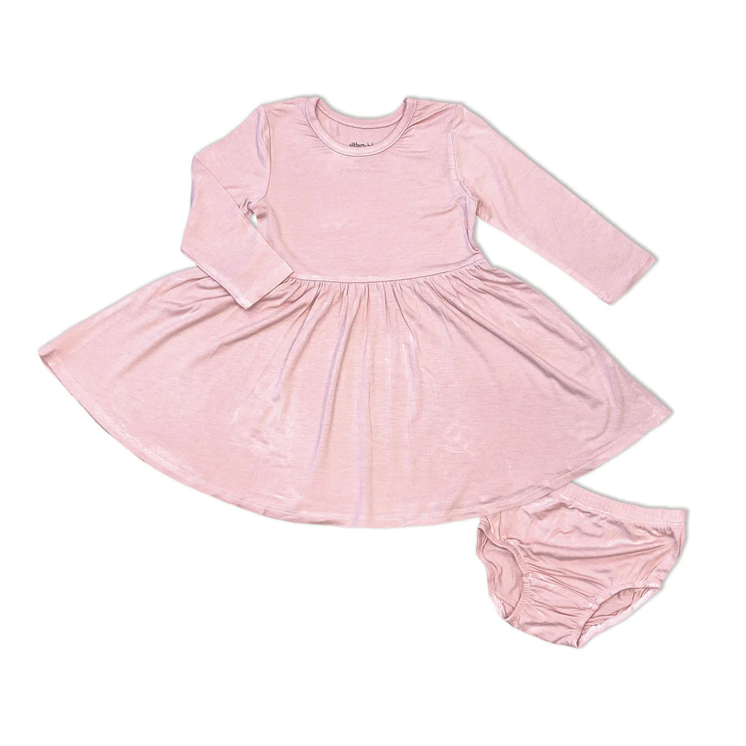 Silkberry Girls Bamboo Jersey Flare Long Sleeve Dress w/ Bloomer - Teatime Pink
