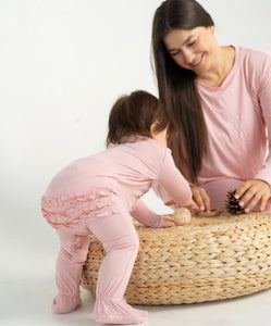 Silkberry Baby Girls Bamboo Ruffle Footie with Two Way Zipper - Coral Blush