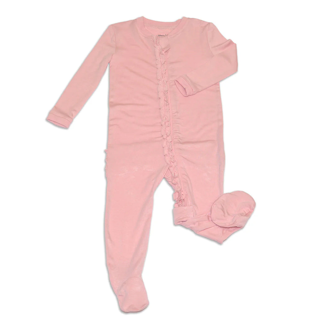 Silkberry Baby Girls Bamboo Ruffle Footie with Two Way Zipper - Coral Blush