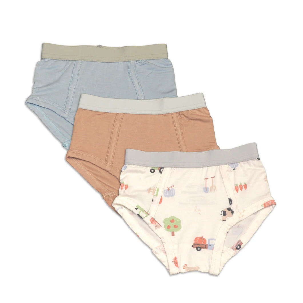Silkberry Bamboo Boys Briefs 3 Pack - Magic Cloud/Toast/Pumpkin Farm Print