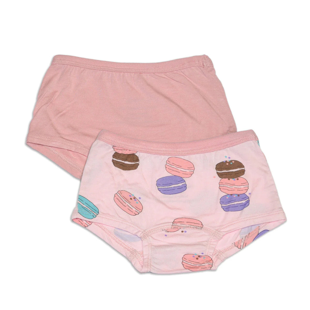 Silkberry Bamboo Girls Boyshorts Underwear 2PK - Macaron Party Print/Coral Blush