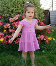 Load image into Gallery viewer, Silkberry Girls Bamboo Flutter Sleeve Tiered Dress with Bloomer - Crocus
