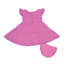 Load image into Gallery viewer, Silkberry Girls Bamboo Flutter Sleeve Tiered Dress with Bloomer - Crocus
