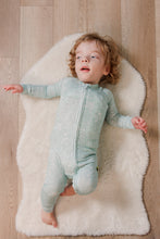 Load image into Gallery viewer, Moon Fruit Baby Zippy Bamboo Pajamas - Woodland Walk in Sage
