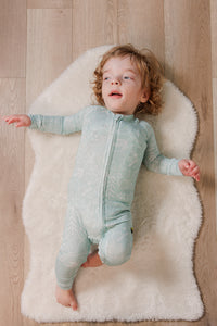 Moon Fruit Baby Zippy Bamboo Pajamas - Woodland Walk in Sage
