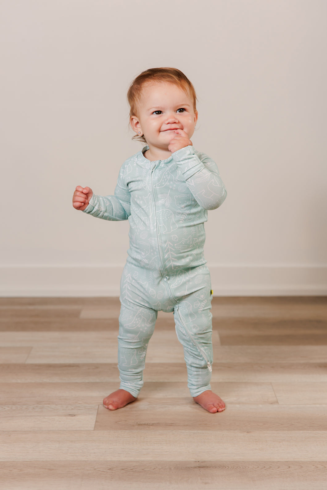 Moon Fruit Baby Zippy Bamboo Pajamas - Woodland Walk in Sage