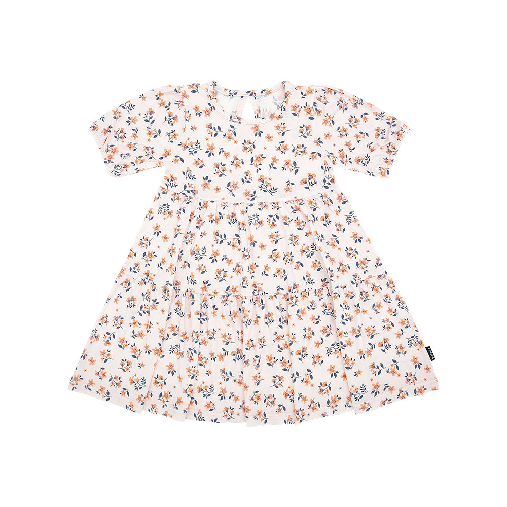 Belan.J Girls Short Sleeves Tiered Dress - Peachy Blossom