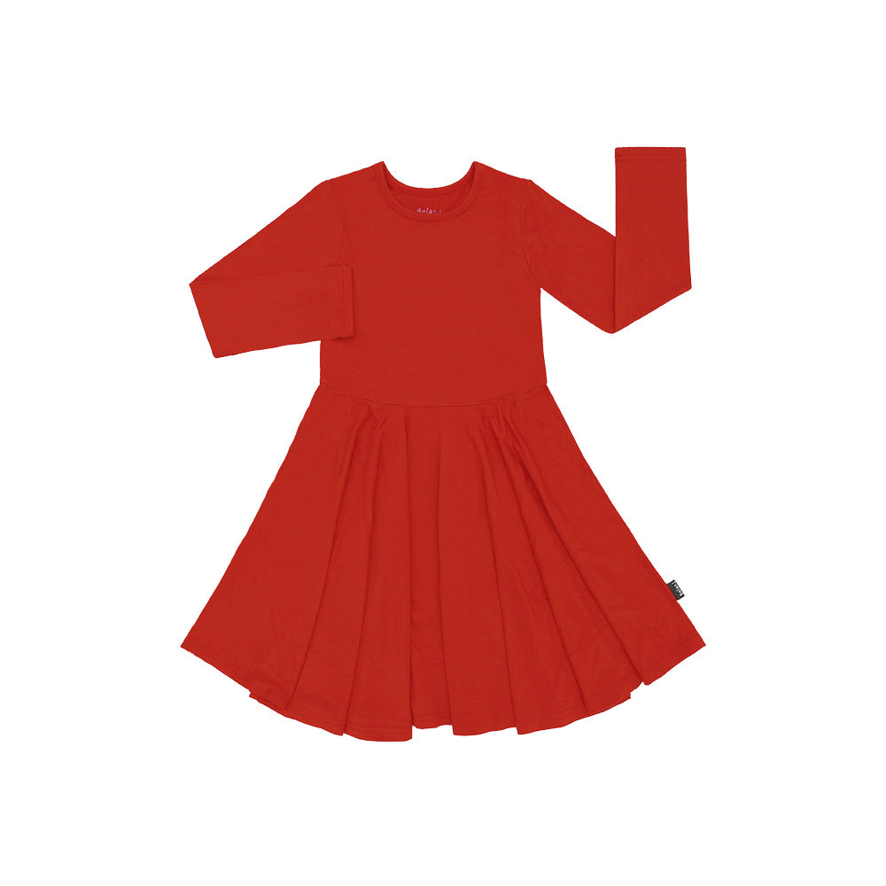 Belan.J Girls Long Sleeve Twirl Dress - Santa Red