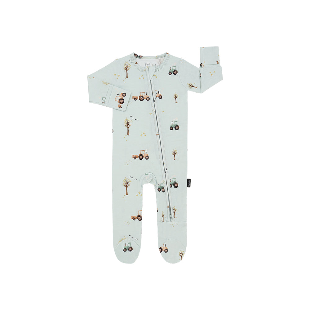 Belan.J Baby Footed Zipper Sleeper - Tractors
