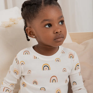 Petit Lem Rainbows Print on Off-White PJ Set