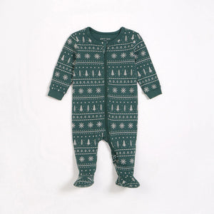 Petit Lem Baby Fair Isle Holiday Trees Print on Forest Sleeper