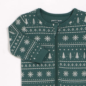 Petit Lem Baby Fair Isle Holiday Trees Print on Forest Sleeper