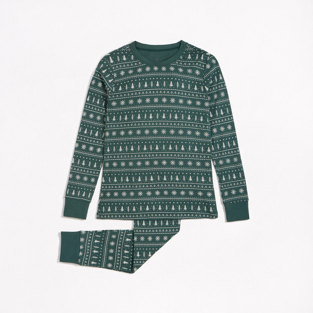 Petit Lem Fair Isle Holiday Trees Print on Women s PJ Set