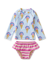 Load image into Gallery viewer, Tea Collection Baby Girls Rash Guard Swim Set - Rainbow Cones in Blue
