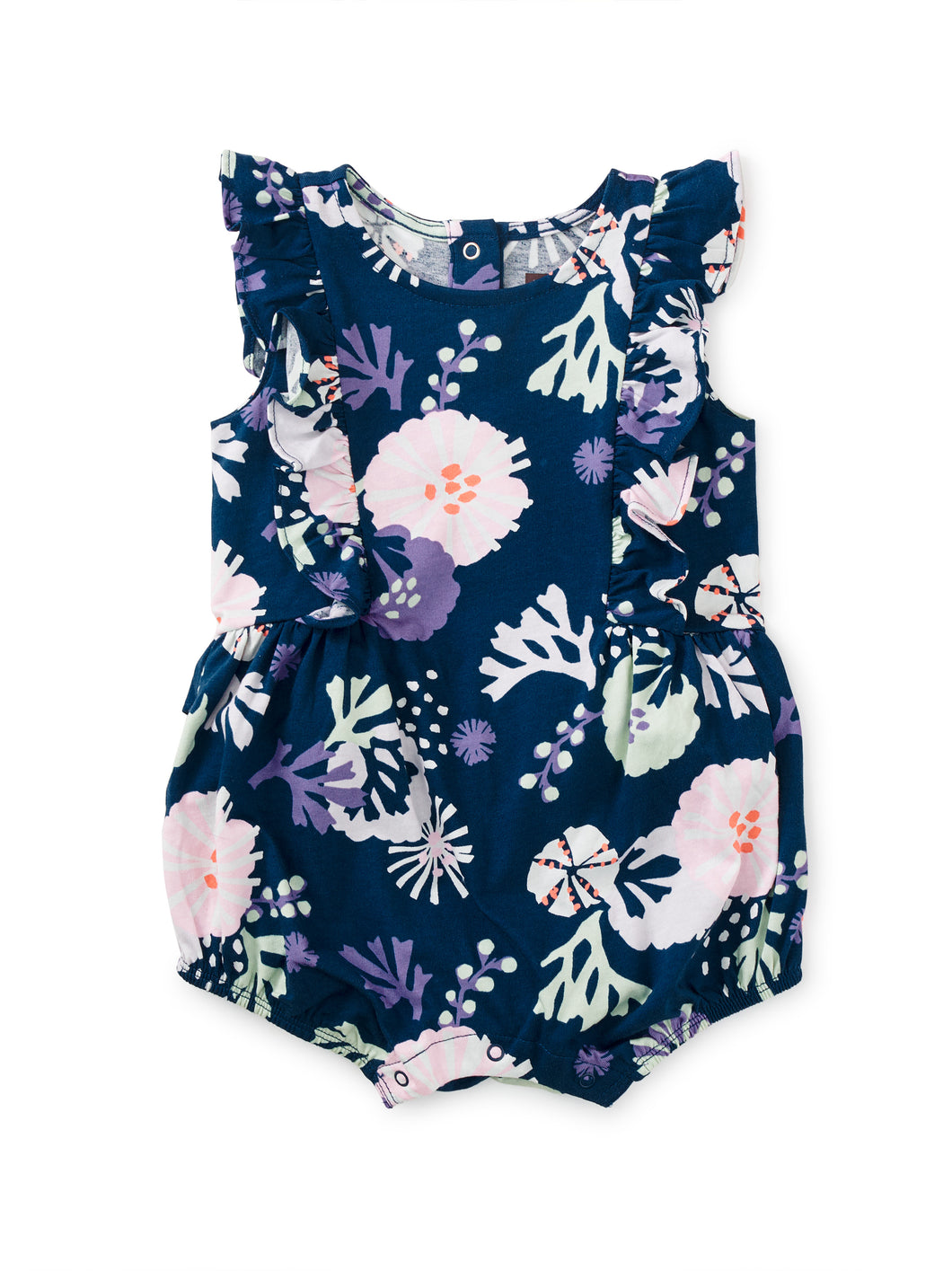 Tea Collection Baby Girls Ruffle Shoulder Romper - Underwater Floral