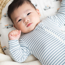 Load image into Gallery viewer, Petit Lem Firsts Baby Modal Rib Sleeper - Turquoise Striped
