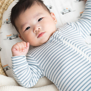 Petit Lem Firsts Baby Modal Rib Sleeper - Turquoise Striped