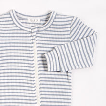Load image into Gallery viewer, Petit Lem Firsts Baby Modal Rib Sleeper - Turquoise Striped
