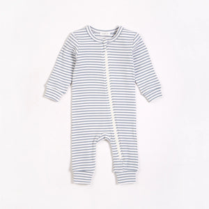 Petit Lem Firsts Baby Modal Rib Sleeper - Turquoise Striped