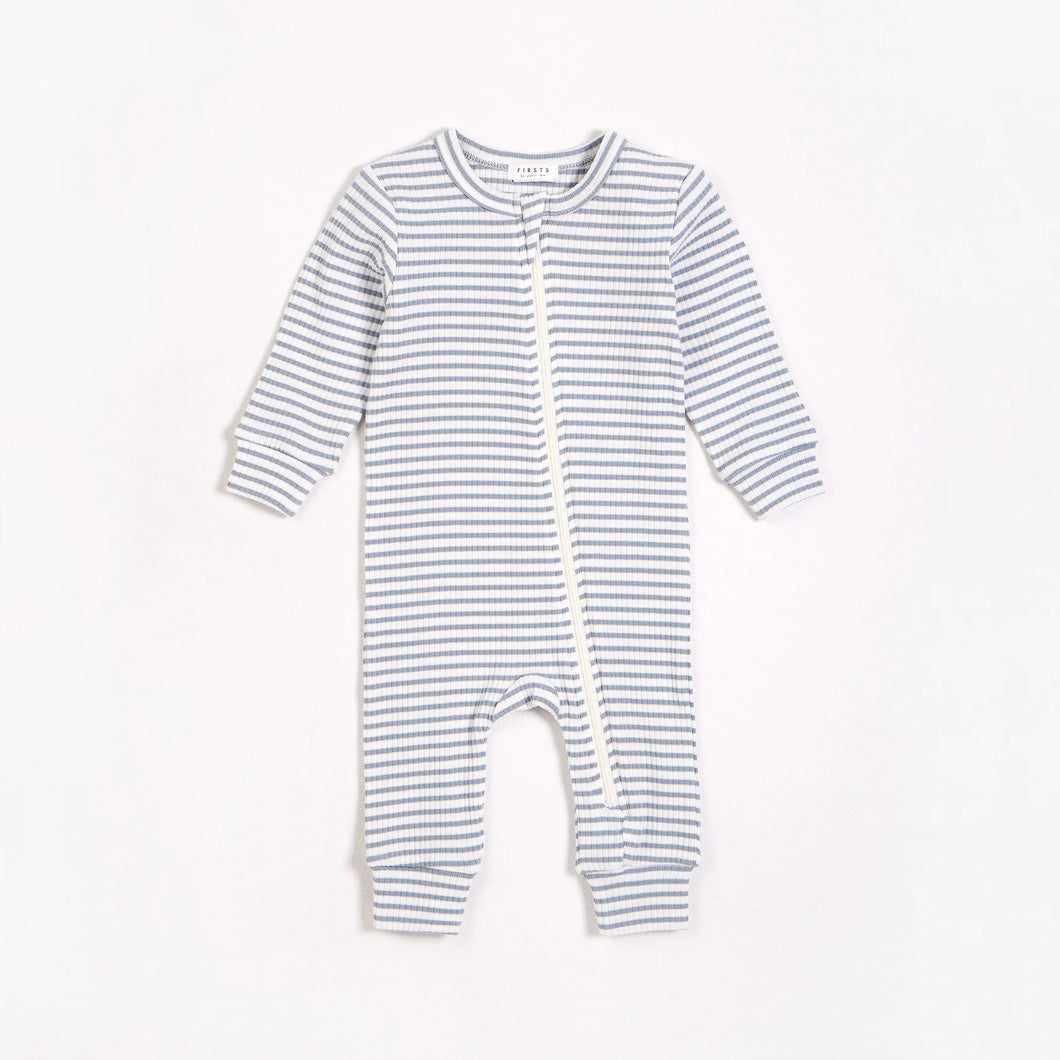 Petit Lem Firsts Baby Modal Rib Sleeper - Turquoise Striped