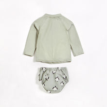 Load image into Gallery viewer, Petit Lem Baby Sage Rashguard Top and Turtle Swim Diaper Set
