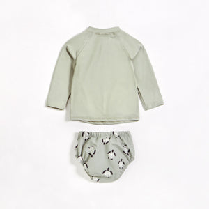 Petit Lem Baby Sage Rashguard Top and Turtle Swim Diaper Set