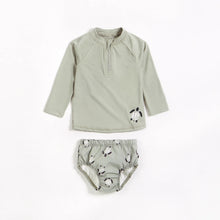 Load image into Gallery viewer, Petit Lem Baby Sage Rashguard Top and Turtle Swim Diaper Set
