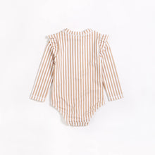 Load image into Gallery viewer, Petit Lem Girls Taupe Striped Long Sleeve One-Piece Swimsuit
