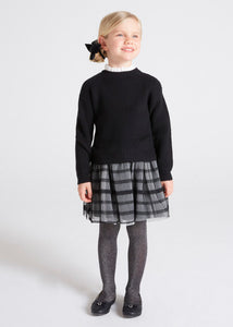 Mayoral Girls Knitted Tulle Dress - Charcoal