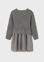 Load image into Gallery viewer, Mayoral Girls Knit &amp; Tulle Dress - Titanium
