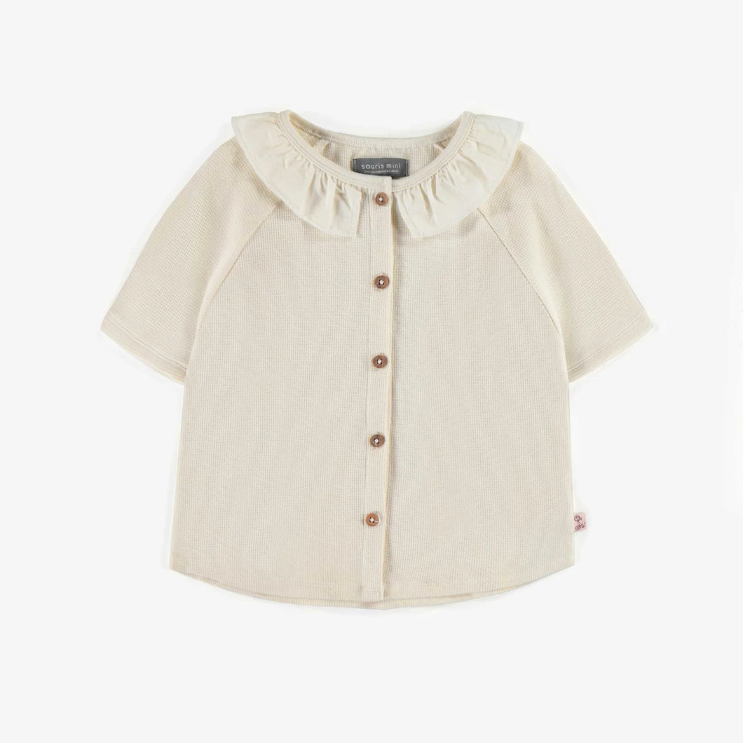 Souris Mini Girls Short Sleeve Waffle T-Shirt - Cream