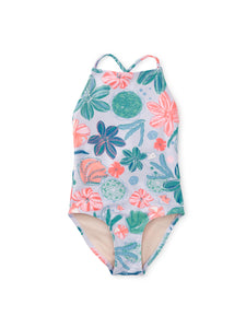 Tea Collection Girls Cross Back One-Piece Swimsuit - Garden Under the Sea