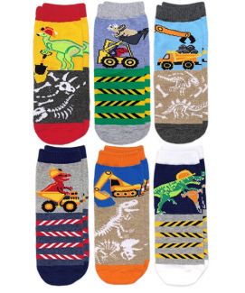 Jefferies Socks Boys Dino Construction Crew Socks - 6 Pack