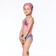 Load image into Gallery viewer, deux par deux Girls Printed Two Piece Swimsuit - Pink Stripe &amp; Blue Roses
