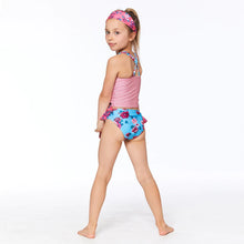 Load image into Gallery viewer, deux par deux Girls Printed Two Piece Swimsuit - Pink Stripe &amp; Blue Roses
