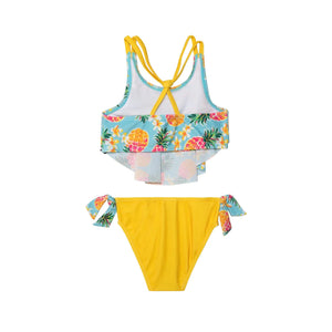 deux par deux Girls Printed Two Piece Swimsuit - Blue Pineapple & Yellow