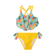Load image into Gallery viewer, deux par deux Girls Printed Two Piece Swimsuit - Blue Pineapple &amp; Yellow

