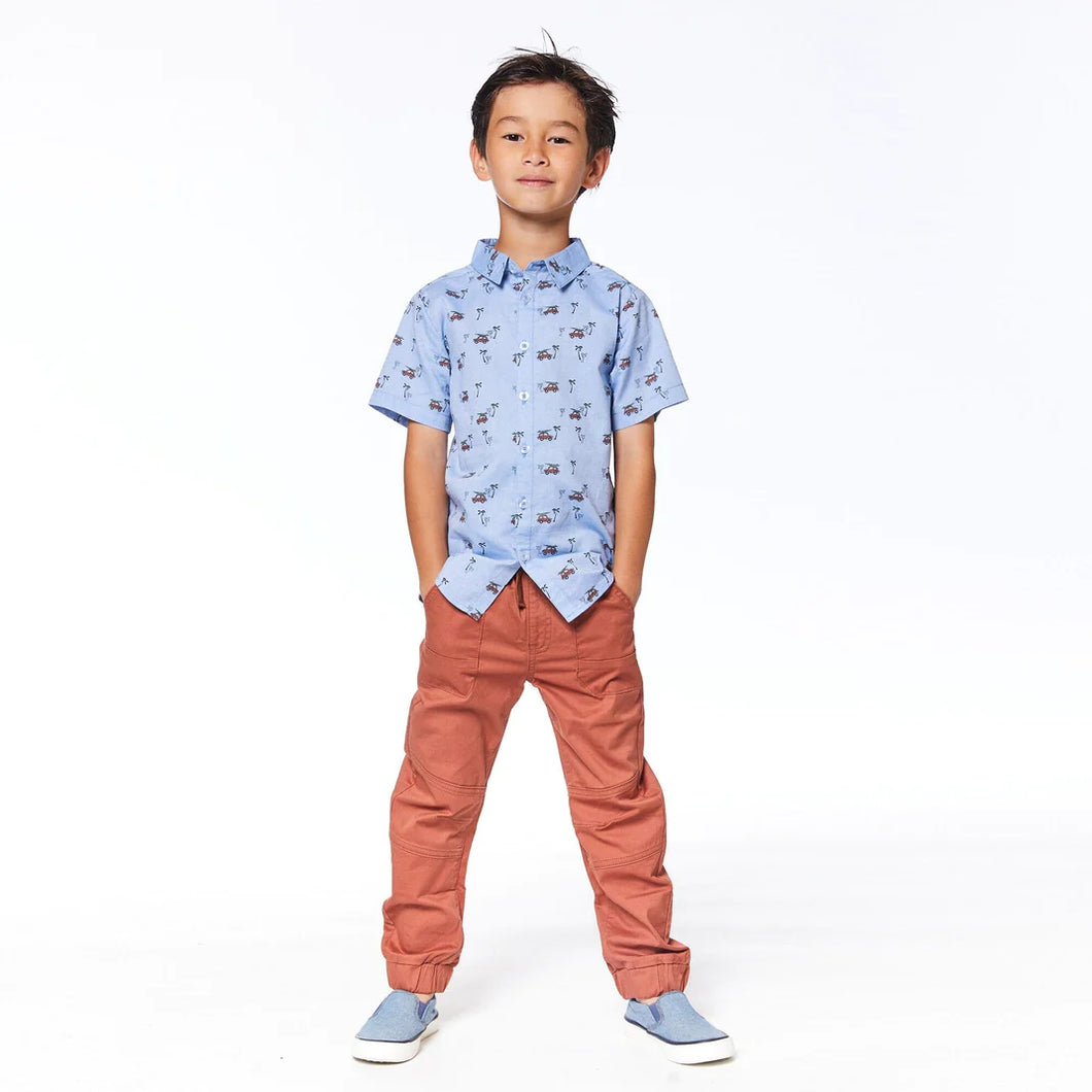 deux par deux Boys Printed Cotton Shirt - Blue Trucks