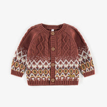 Load image into Gallery viewer, Souris Mini Baby Boys Jacquard Brown Knit Cardigan
