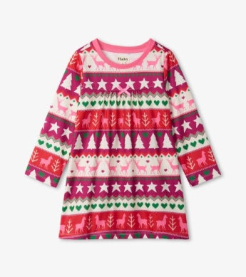 Hatley Girls Holiday Fair Isle Long Sleeve Nightdress