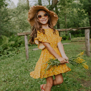 Souris Mini Girls Yellow Flowery Viscose Dress