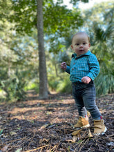 Load image into Gallery viewer, Me &amp; Henry Baby Boys Jasper Woven Onesie - Teal/Grey

