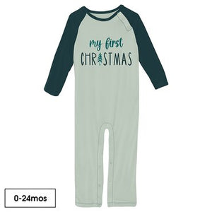 Kickee Pants Graphic Ruffle Raglan Romper - Aloe First Christmas