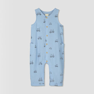 ettie + h Baby Boys Mewan Woven Romper - Blue Bikes