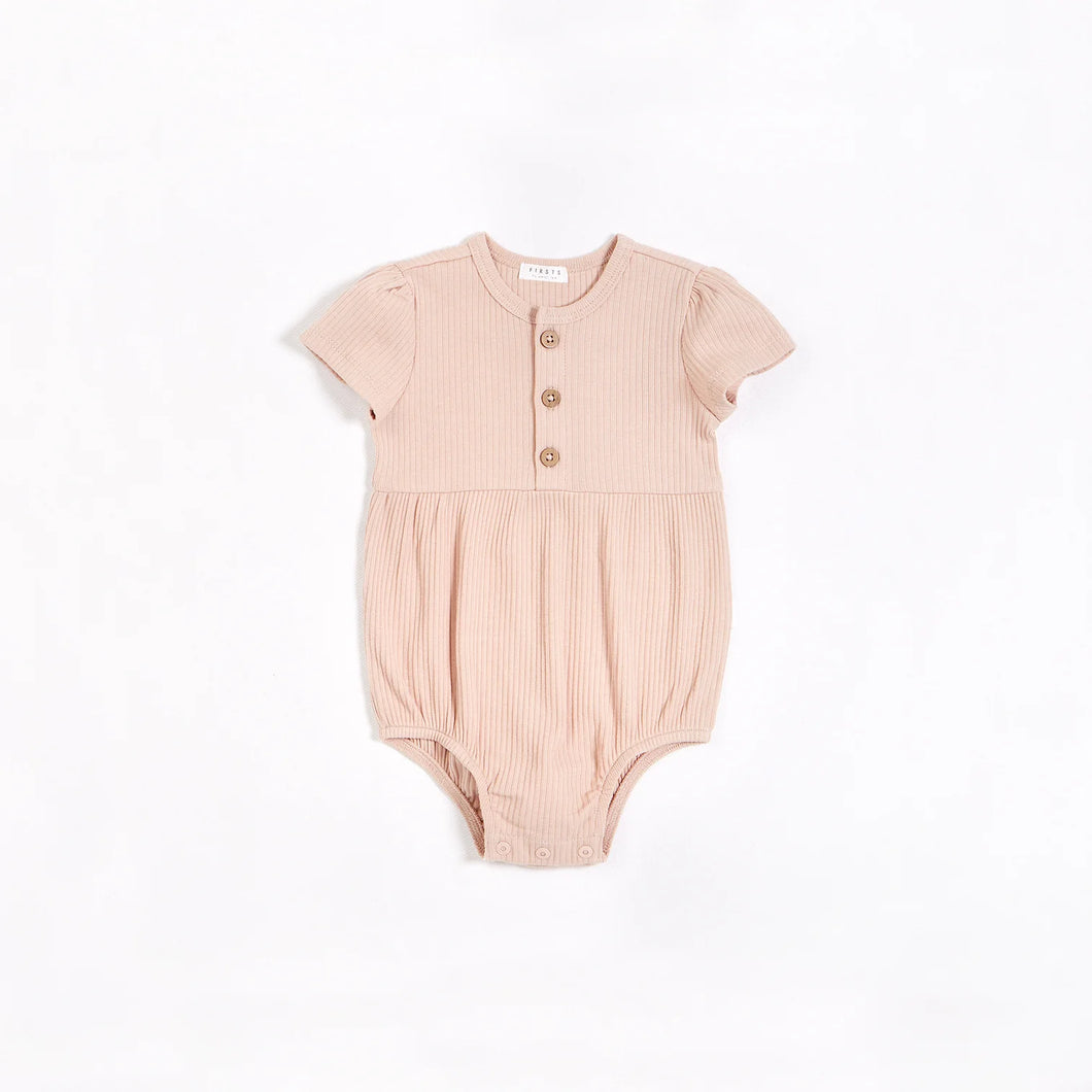 Petit Lem Firsts Modal Rib Bubble Romper - Barely Pink